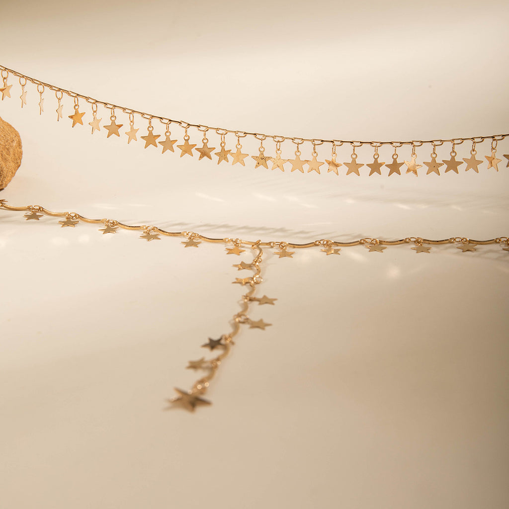 Geometric Star Tassel Chain Necklace Versatile Metal Style Sexy Multi-layer Stacking Y Type Necklace