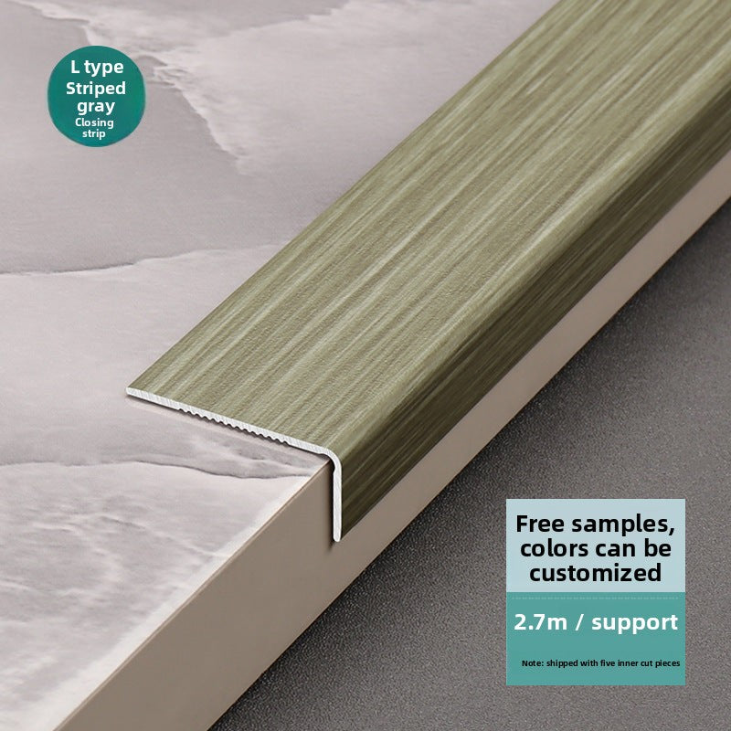 Aluminum alloy wood grain L Edge trim for wooden flooring at right angles7Decorative tile edge trim with embossed pattern for exterior corners