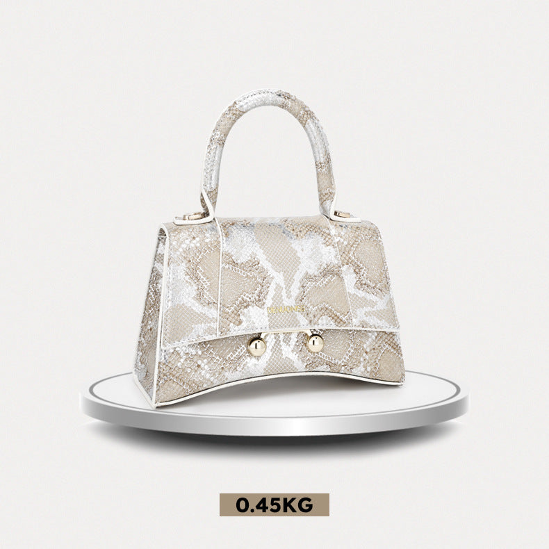 First Layer Snake Pattern Hourglass Bag Female Affordable Luxury Fashion Women's Bag Niche Baguette Handbag All-Match Shoulder Messenger Bag