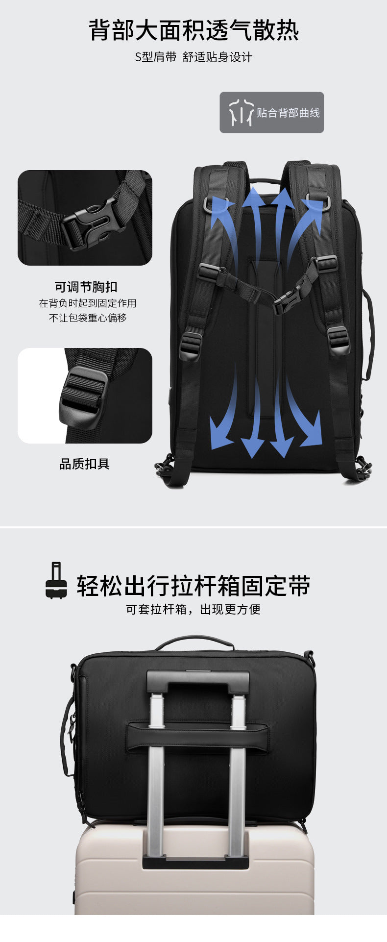 OZUKO Business Backpack Double Shoulder Laptop Bag for Men Lightweight Handheld College Student Commuting Waterproof Notebook Backpack