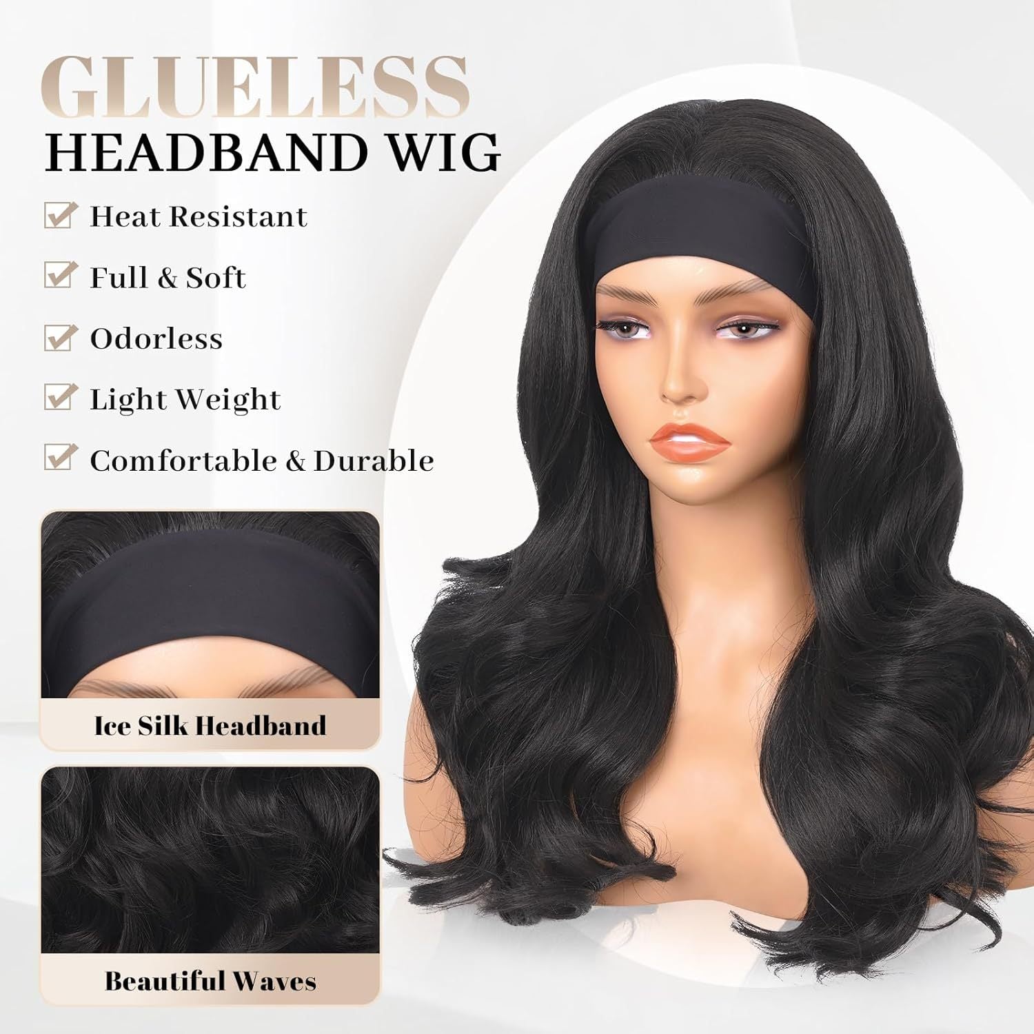 Afro Body wave Large Curly Hair Ribbon Hairband Curly Hair Glueless Synthetic Wig