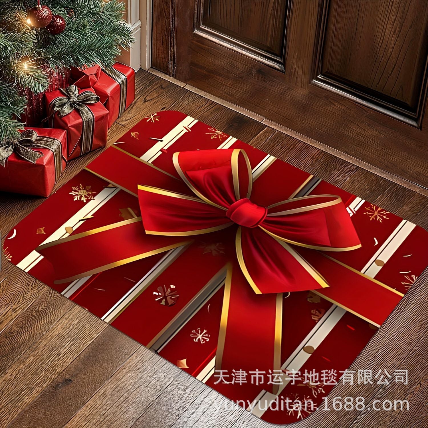 Christmas Flannel Doormat Holiday Decoration Entrance Mat Bathroom Water Absorbent Non-Slip Mat Customizable