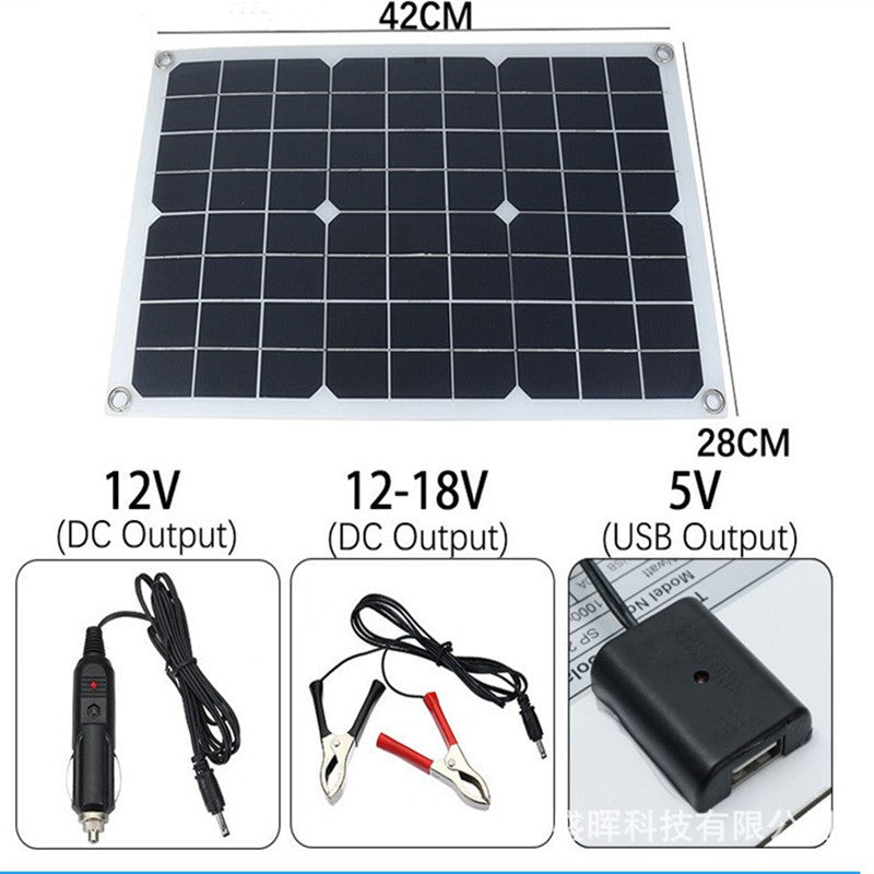 20W Monocrystalline High Efficiency Ultra-Thin Solar Power Panel Dual Output Monocrystalline Portable Solar Outdoor Power Panel