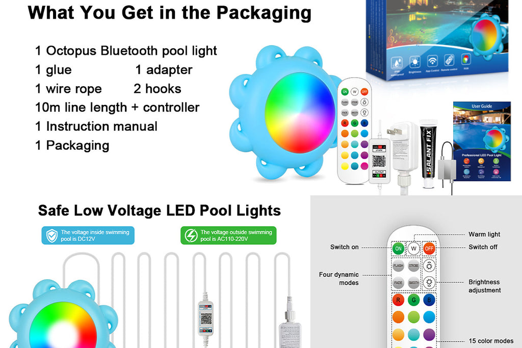 Bluetooth Pool Light IP68Waterproof Underwater Light LED Atmosphere Light Underwater Light Outdoor Hanging Pool Light