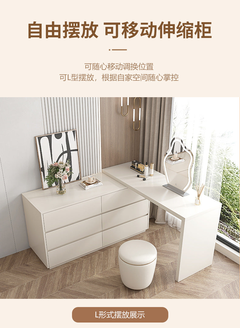Khaki Gray Solid Wood Dressing Table Bedroom Makeup Cabinet Room Master Bedroom Makeup Mirror Makeup Table Small Apartment Internet Celebrity Makeup
