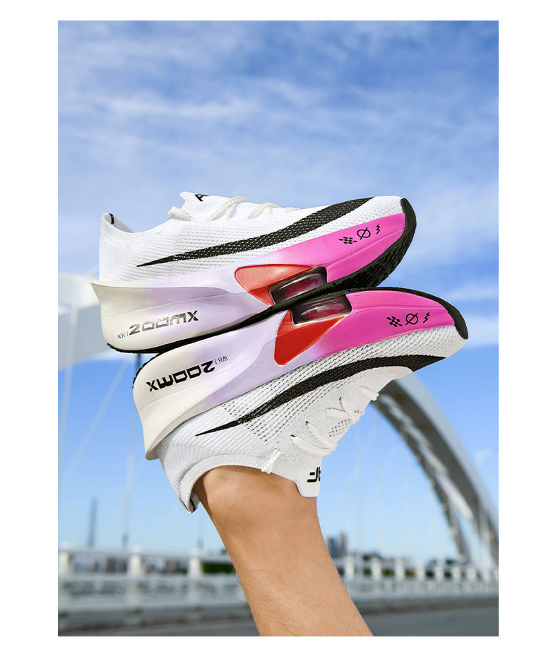 Autumn New High Elastic Double Mesh Breathable Student Training Racing Running Shoes Air Cushion Shock Absorption Full Palm Carbon Plate Sports Shoes