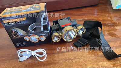 Outdoor head lamp LED Head-mounted Flashlight Lithium Battery Strong Light Five-head Headlamp Long-range Flashlight Mining Lamp USB Charging