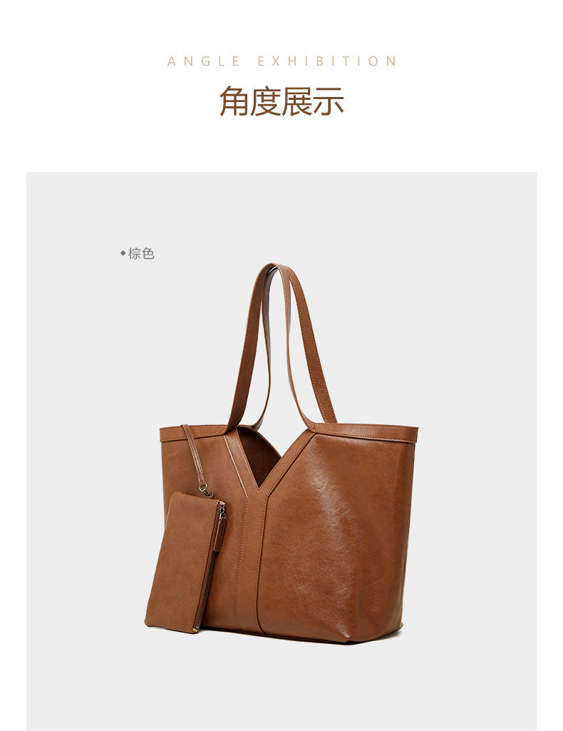 Minimalist Korean Style Tote Bag Shoulder Bag Versatile Large Capacity Women's Bag Underarm Bag Light Luxury Fashion Handbag Cowhide
