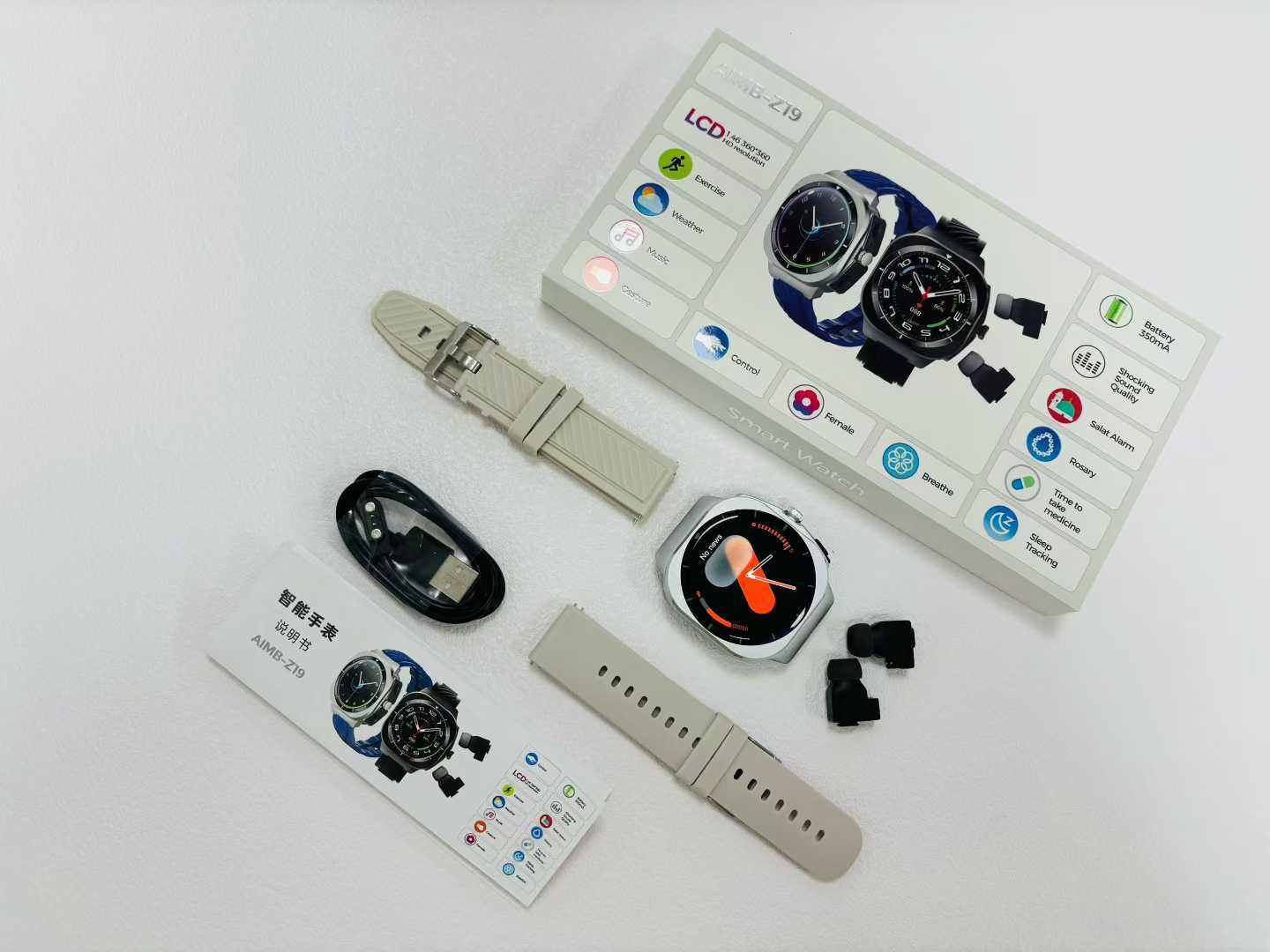 AIMB-Z19Smart Watch Bluetooth Call True Heart Rate Step Count Sleep Monitoring Hidden Earphones Sports Three-Proof