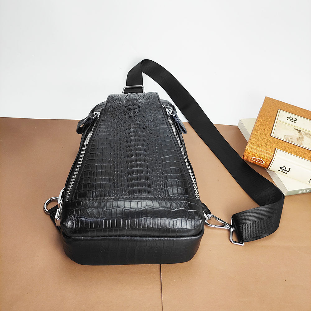 Genuine Leather Men's Chest Bag with Combination Lock, Single Shoulder Crossbody Bag, Top Layer Cowhide Texture, Sports Small Backpack, Crossbody