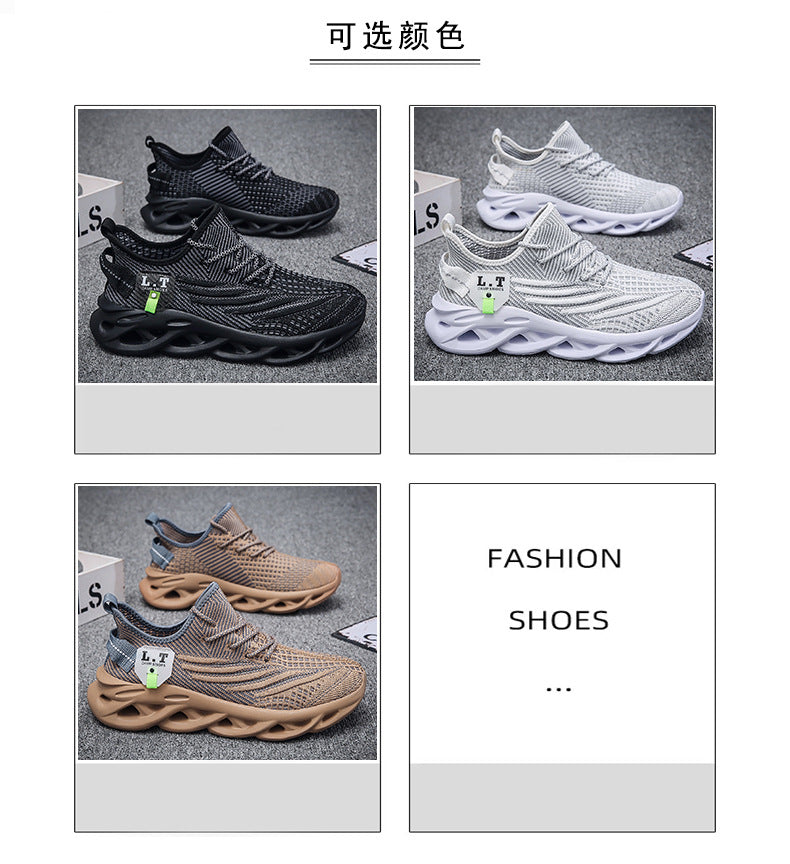 2025Men's Summer New Running Mesh Breathable Shock Absorption Sports Shoes Versatile Flyknit Large Size Mesh Casual Shoes