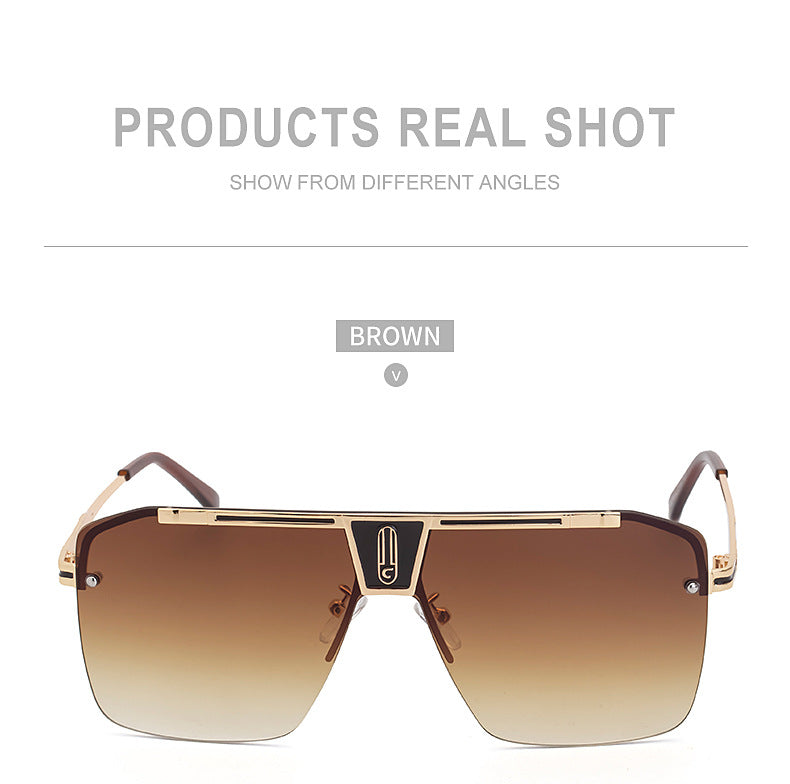 New Large Frame Sunglasses Men's Trendy Cool Fashion Street Style Square Frame Sunglasses Retro Rimless Glasses sunglasses
