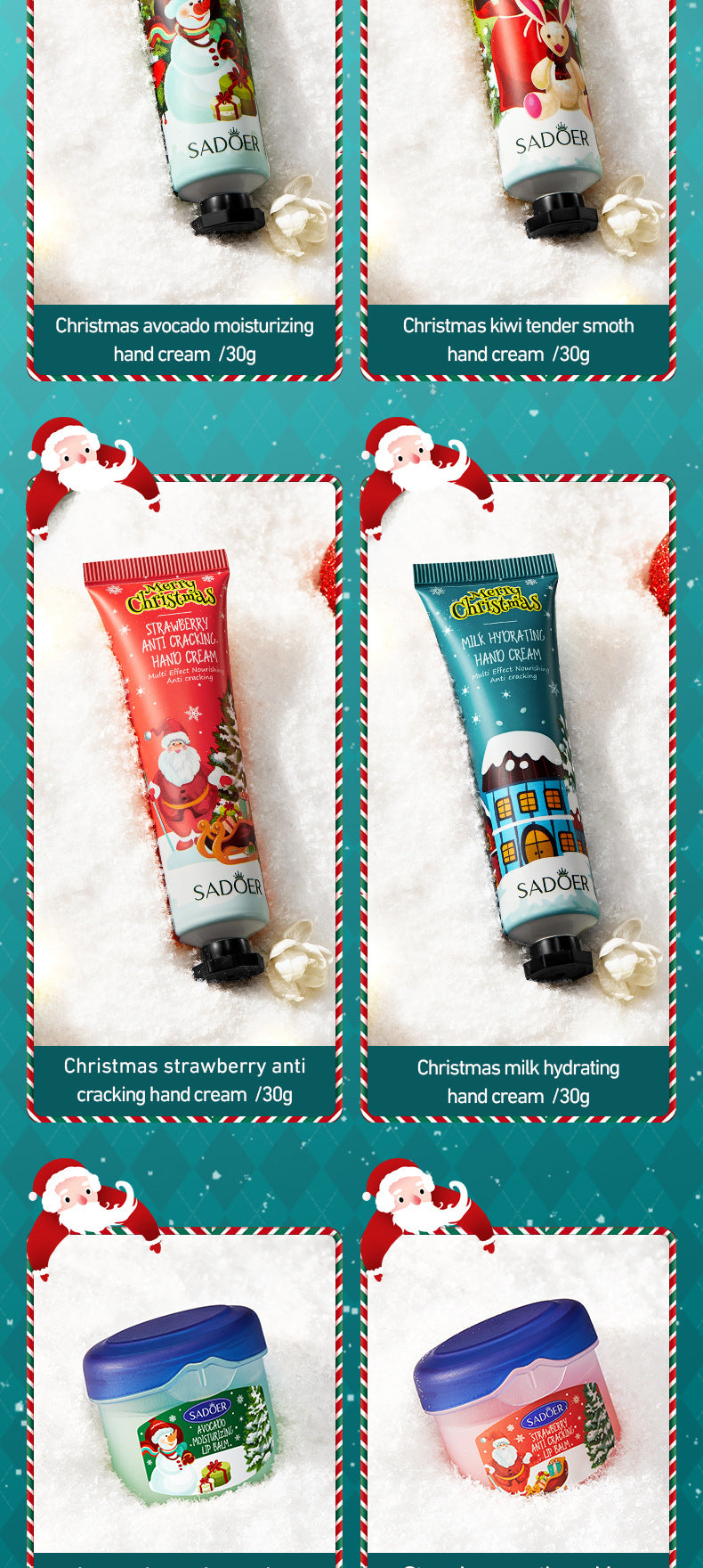 Christmas Hand Cream Lip Balm Combo Set SADOER Anti-chapping Moisturizing  Wholesale