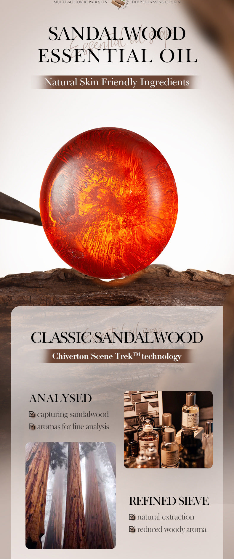 Cross-border Sandalwood Essential Oil Soap80g Amino Acid Body General Handmade Soap Export Manufacturer Wholesale