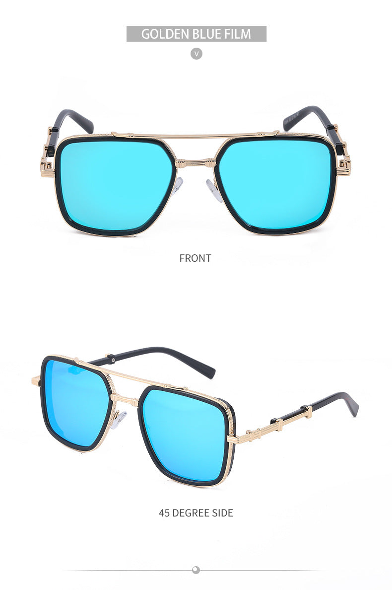 Vintage Double Bridge Square Frame Men's Sunglasses Outdoor Hiking Trendy Sunglasses Sun Protection Glasses Wholesale shades