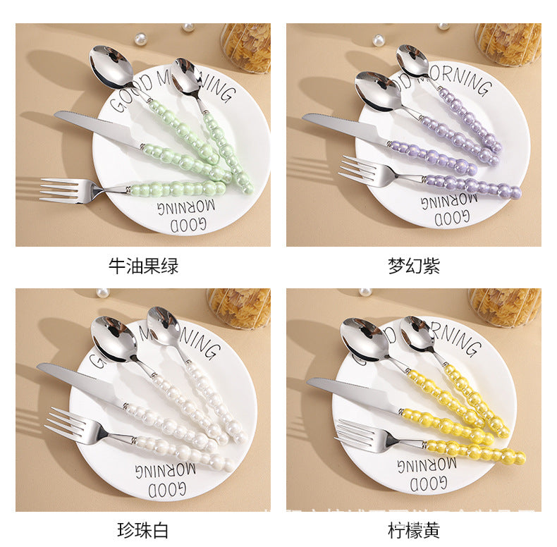 Pearl Ceramic Handle Knife European Style Set Light Luxury Nordic Style304Stainless Steel Western Cutlery Knife Fork Spoon INS