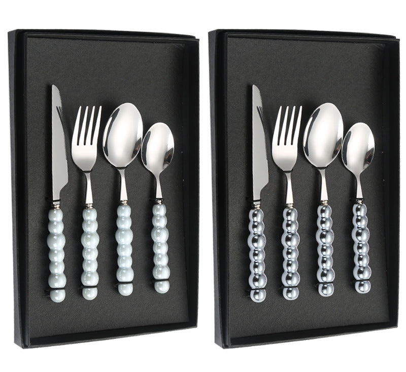 Stainless Steel Tableware Hotel Restaurant Pearl Ceramic Handle Knife Fork Spoon4Set of Western Steak Cutlery