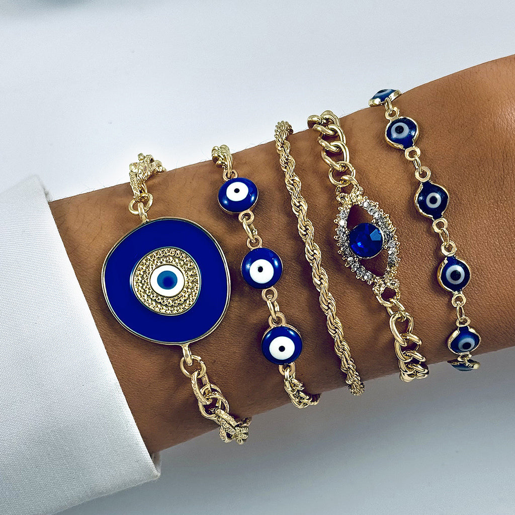 European and American Style Bracelet Bohemian Devil's Eye Bracelet Design Sense Inlaid Diamond Oil Drop Exaggerated Bracelet Set