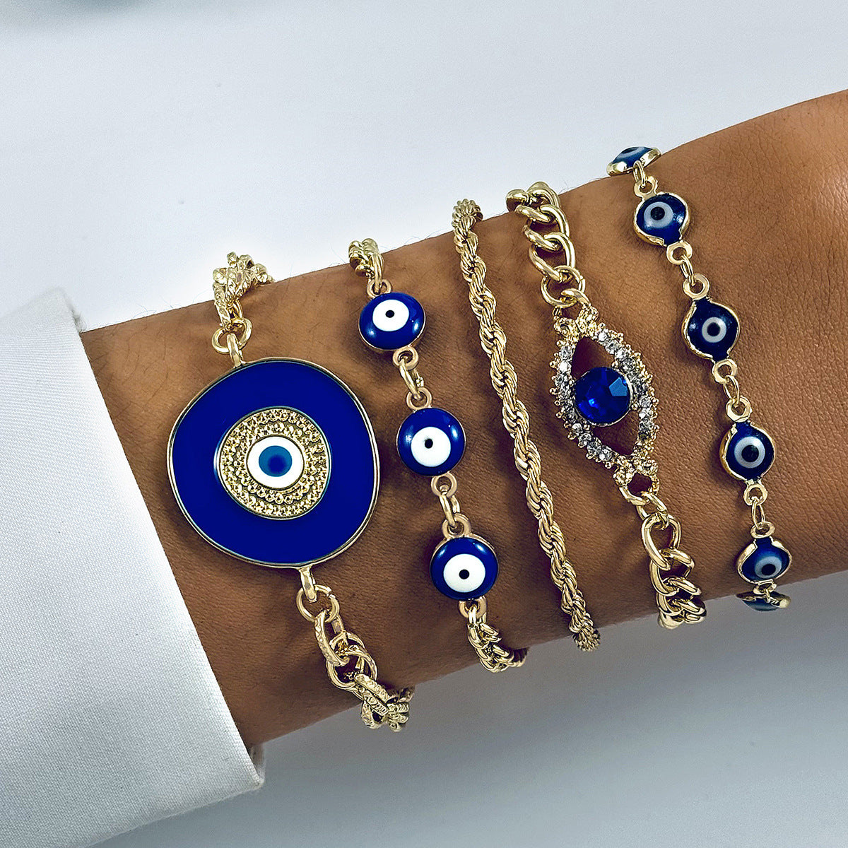 European and American Style Bracelet Bohemian Devil's Eye Bracelet Design Sense Inlaid Diamond Oil Drop Exaggerated Bracelet Set