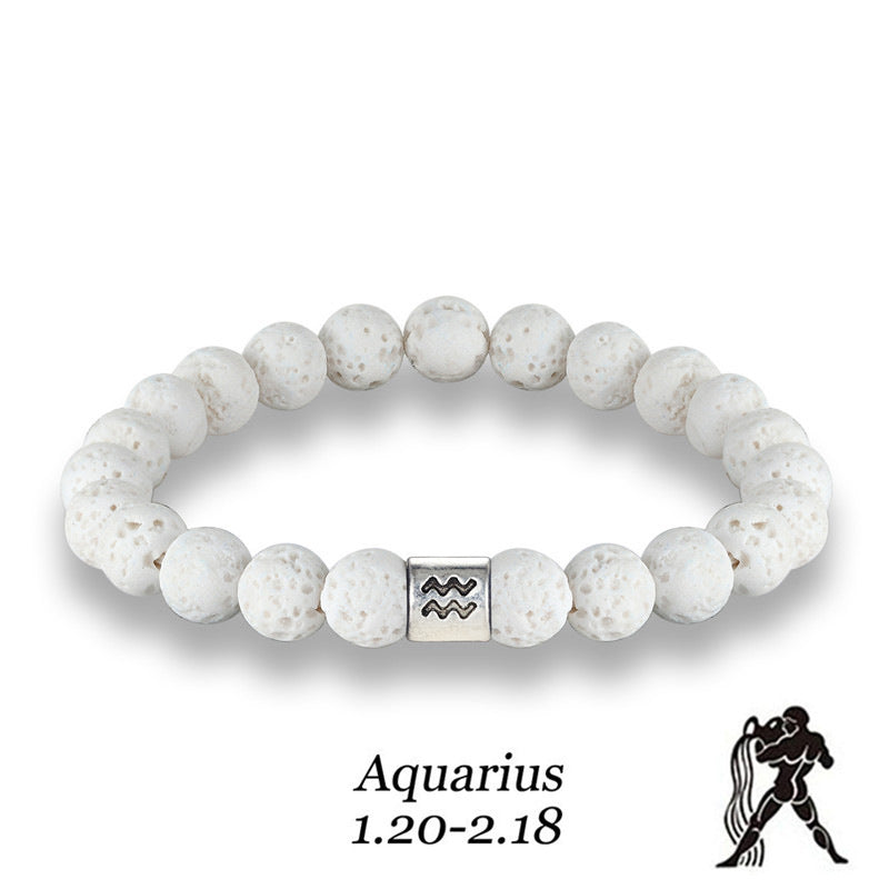 White Volcanic Stone Zodiac Bracelet Couple Holiday Gift Bracelet Scorpio Aquarius Pisces Twelve Zodiac Bracelet