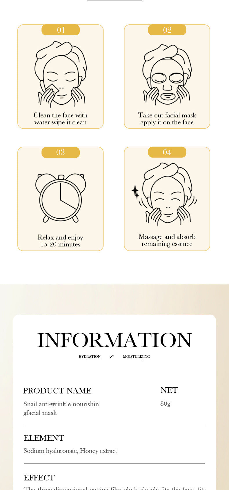 Mask30gBIOAOUA Honey Hydrating Pearl Moisturizing Rose Snail Moisturizing  Foreign Trade Wholesale