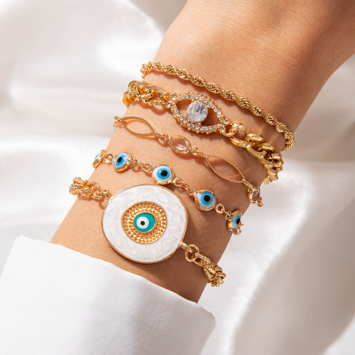 European and American Style Bracelet Bohemian Devil's Eye Bracelet Design Sense Inlaid Diamond Oil Drop Exaggerated Bracelet Set