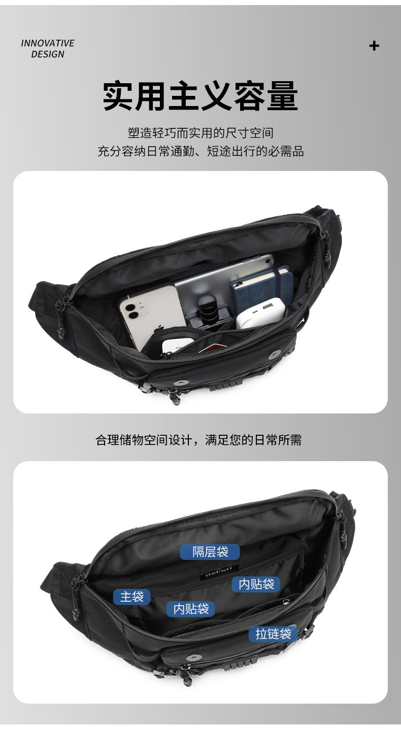 ozuko Tactical Waist Bag Functional Large Capacity Men's Shoulder Bag Outdoor Waterproof Bag Men's Crossbody Bag High-end Feel