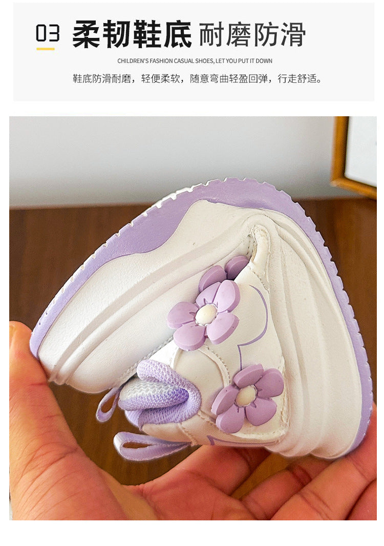 Children's Sports Shoes Spring and Autumn2025New Student Knob Girls' White Sneakers Versatile Casual Girls' Running Shoes