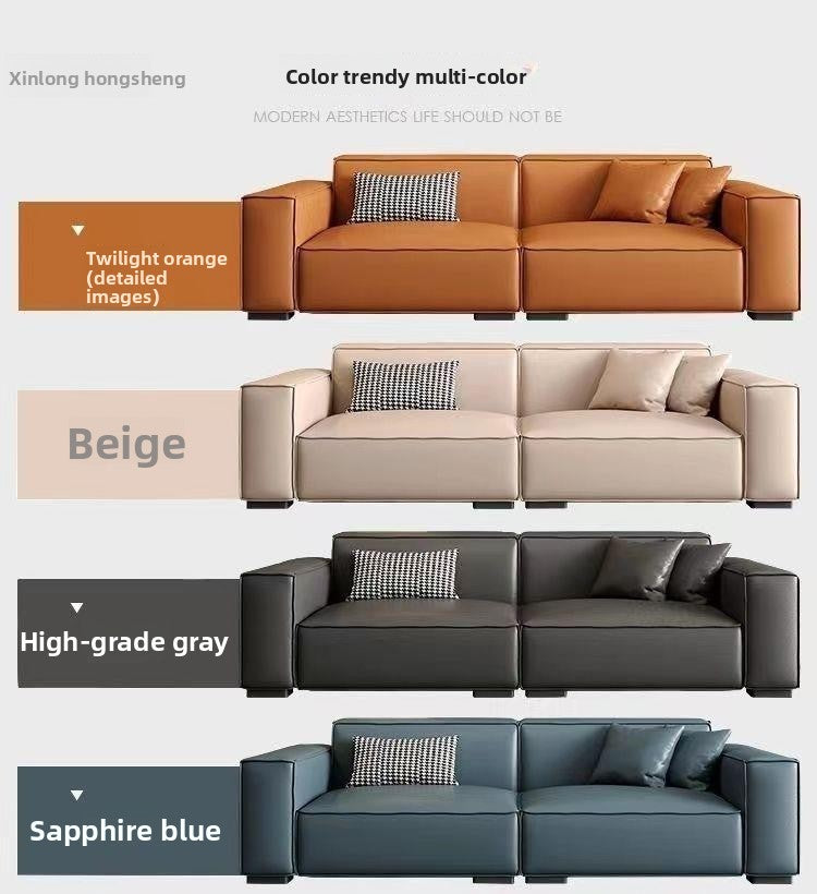 Minimalist Cream Style Tofu Block Sofa Living Room Simple Modern Straight Sofa Internet Celebrity Cat Scratching Leather Sofa