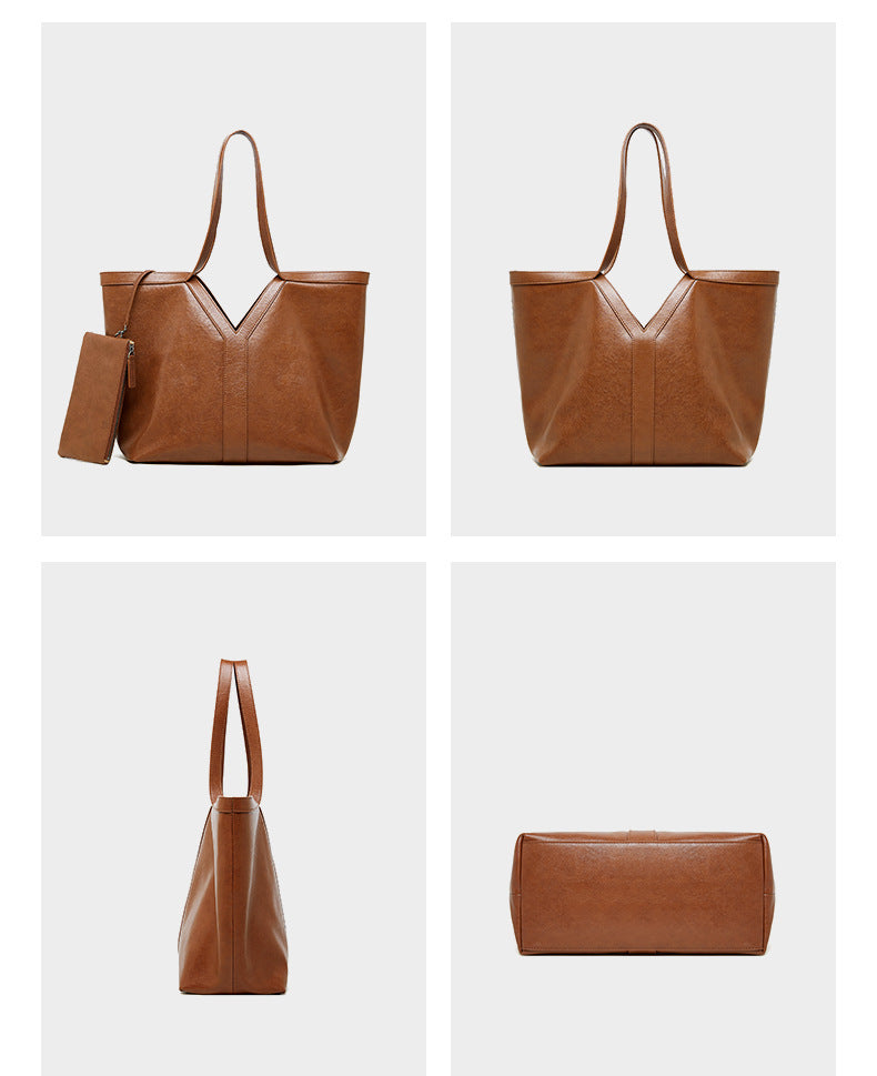 Minimalist Korean Style Tote Bag Shoulder Bag Versatile Large Capacity Women's Bag Underarm Bag Light Luxury Fashion Handbag Cowhide