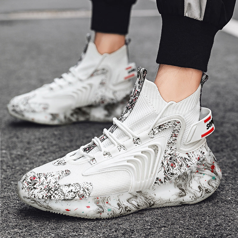 2025New National Fashion Casual Shoes Breathable Mesh Patchwork Men's Shoes Thick Sole Height Increasing Non-Slip Wear-Resistant Sports Shoes
