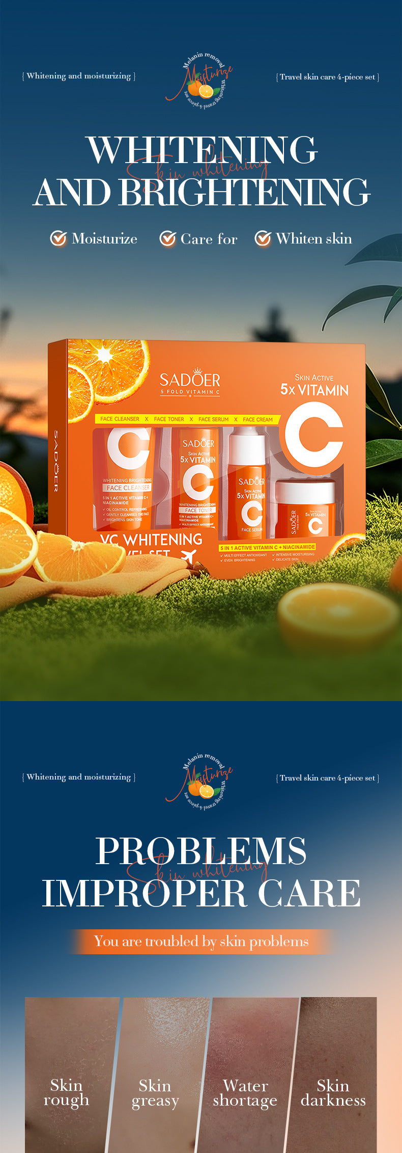 Five Dimensions in  C Whitening and Moisturizing Travel Size SADOER Cleansing and Moisturizing Set  Wholesale