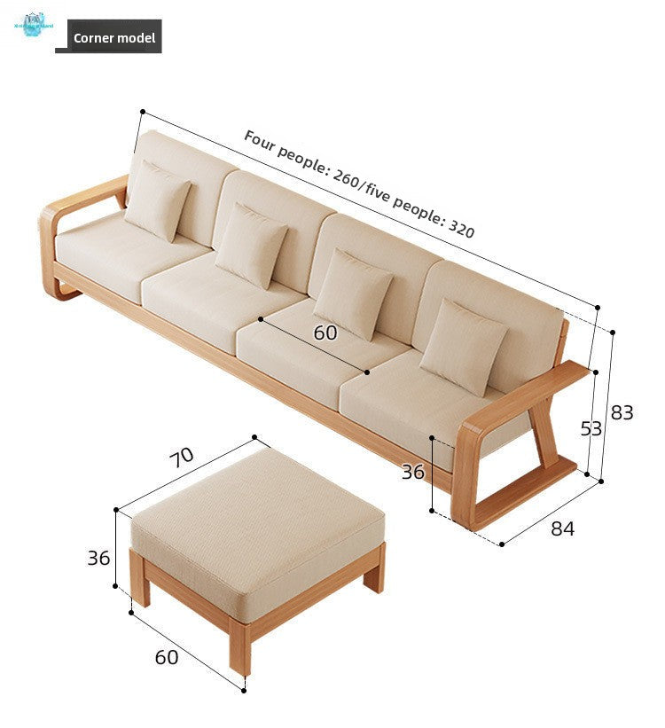 Nordic Modern Minimalist Solid Wood Three-Seater Sofa for Living Room Small Apartment Combination Sofa with Removable and Washable Fabric Cover