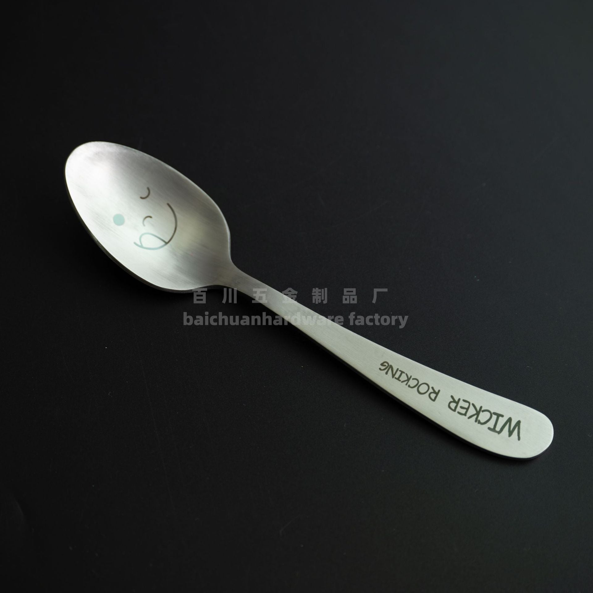 304Stainless Steel Creative Smiley Face Slanted Handle Laser Spoon Chopsticks Fork Student Tableware Full Set Gift Children's Tableware