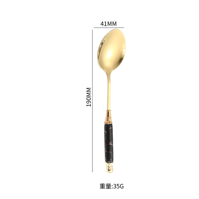 Stainless Steel Cutlery Restaurant Western Steak Knife Fork Imitation Marble Pattern Ceramic Handle Knife Fork Spoon Tea Spoon Tea Fork Set
