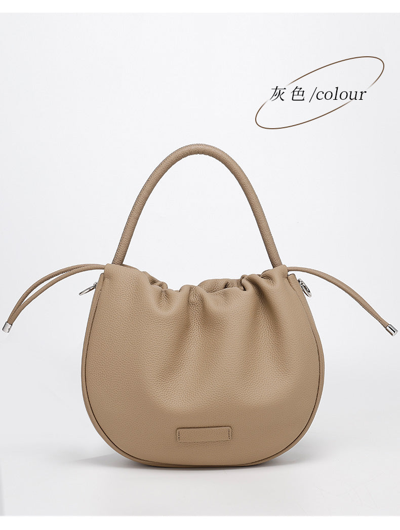 New Women's Bag Cloud Bag Fashion Crossbody Bag Cowhide Shoulder Bag Handbag Pleated Saddle Bag Trendy