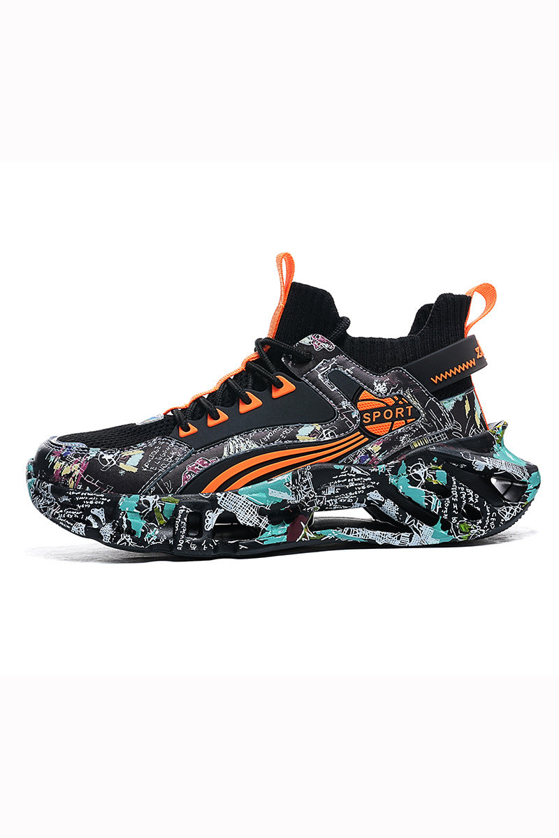 Spring Summer New Style Flyknit Camouflage Blade Men's Shoes Fashion Casual Sports Shoes Shock Absorption Height Increasing Dad Versatile Trendy Shoes
