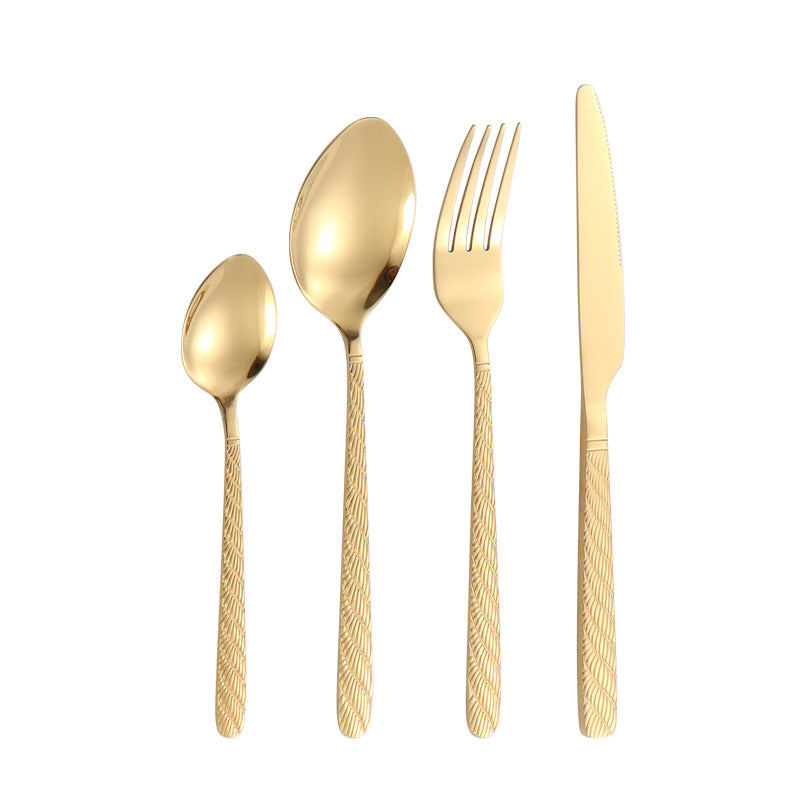 410Stainless Steel Tableware Hotel Restaurant Hemp Rope Pattern Knife Fork Spoon24Set of Western Steak Knives and Forks