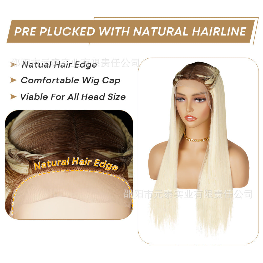 Front Lace DRS88Long Straight Hair13*4Synthetic Hair Wig Cap Half Hand-Woven High-Temperature Fiber wig European and American Style