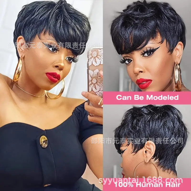 Short Bob Wavy Wig With Bangs Full Machine Made No Lace Wigs