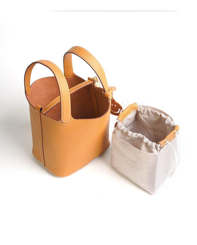 European and American New Hot-Selling Simple Women's Top Layer Cowhide Large Capacity Versatile Bucket Bag Handbag