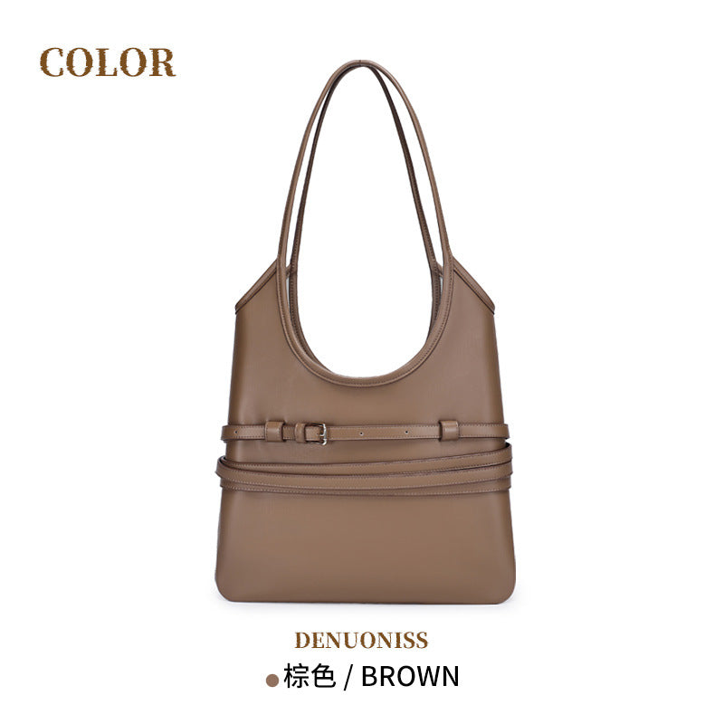 Trendy Belt Decorated Underarm Bag for Women, European and American Retro Style Tote Bag, Fashionable Large Capacity Women's Bag