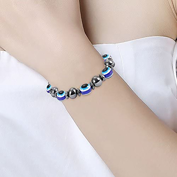 Black Gallstone Eye Bracelet Women's Gift Hematite Spacer Bracelet8mm Beaded Stretch Devil's Eye Bracelet