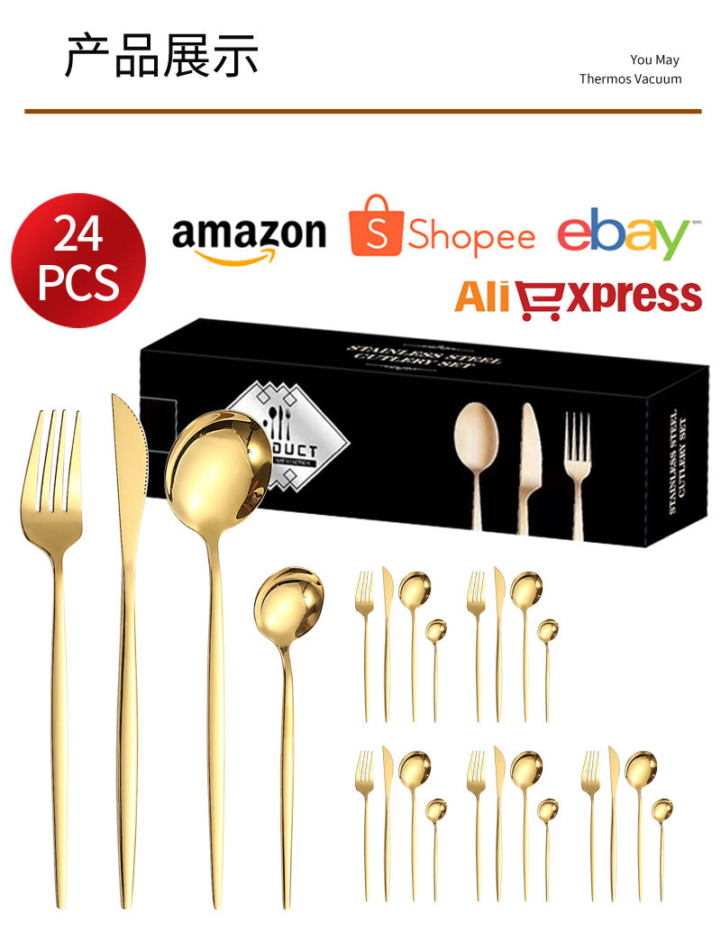 410Stainless Steel Cutlery Western Steak Knife Fork Spoon6People Serving Hotel Restaurant Portugal24Piece Suit