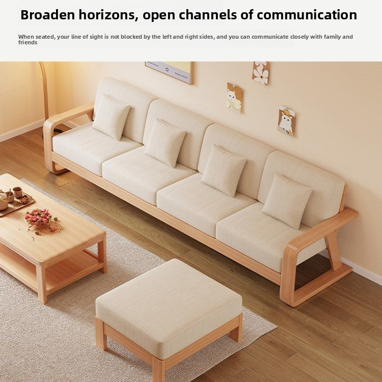 Nordic Modern Minimalist Solid Wood Three-Seater Sofa for Living Room Small Apartment Combination Sofa with Removable and Washable Fabric Cover