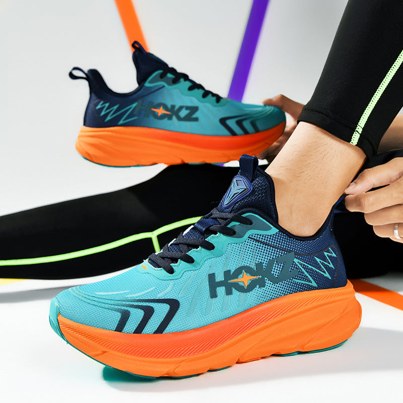 Foreign Trade New Running Shoes for Men and Women, Mesh Breathable Lightweight Cushioned Non-Slip Marathon Shoes for Long Distance Running and Jogging Training