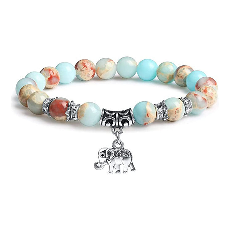 Men's White Pine Bracelet8mm Bead Spacer Tiger Eye Stone Blue Dot Natural Black Agate Elephant Pendant Bracelet
