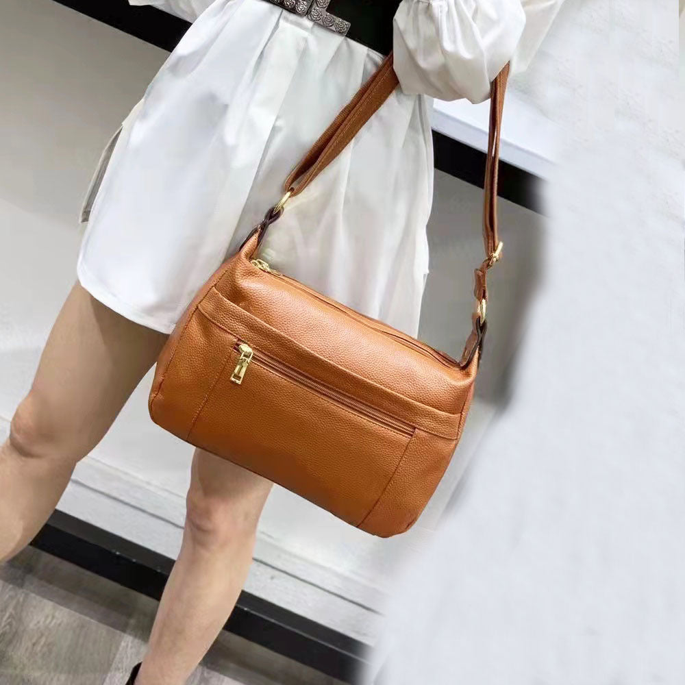 Guangzhou Shiling Genuine Leather Women's Bag for Middle-aged and Elderly Mothers, Multi-pocket Large Capacity Single Shoulder Crossbody Bag Trend