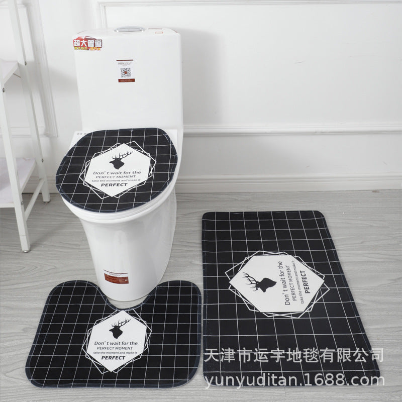 Coral Fleece Toilet Three-Piece Set Bathroom Mat Flannel Water Absorption Non-Slip Foot Mat Manufacturer Label