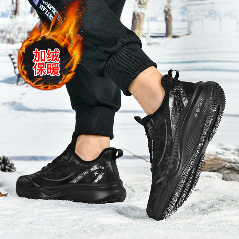 Autumn Winter New Large Size Fashion Leather Surface Fleece Lined Thickened Warm Casual Shoes Real Carbon Plate Sports Running Shoes